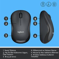 LOGITECH MOUSE KABLOSUZ M220 SILENT CHARCOAL